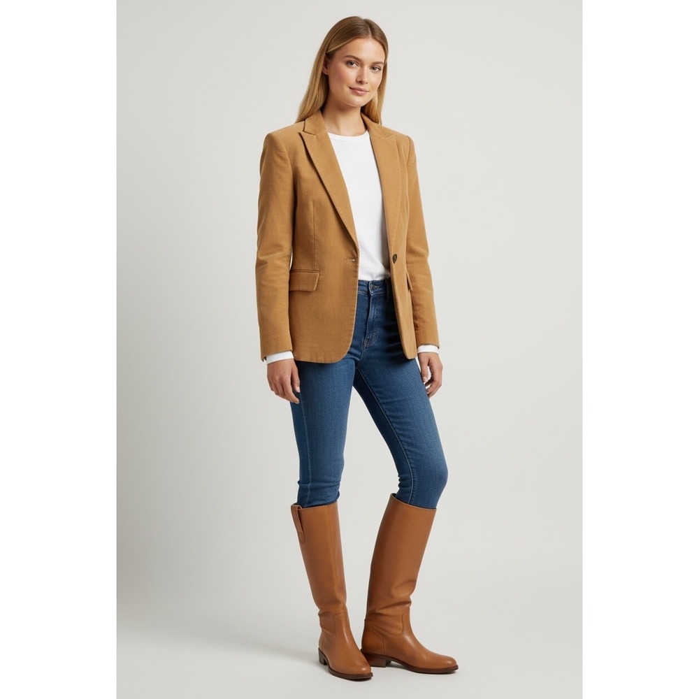 Zara Basic Camel Tan Elbow Patch Blazer Jacket Size XL Women Tan Equestrian